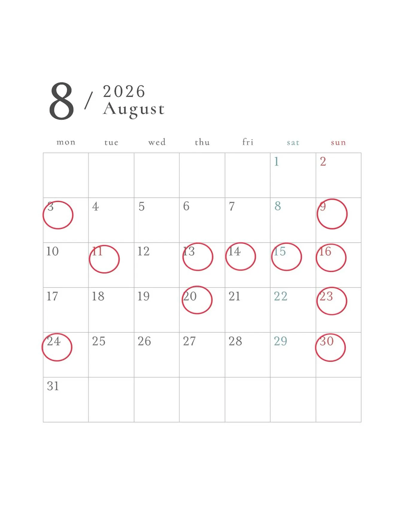 8月のお休み🌻